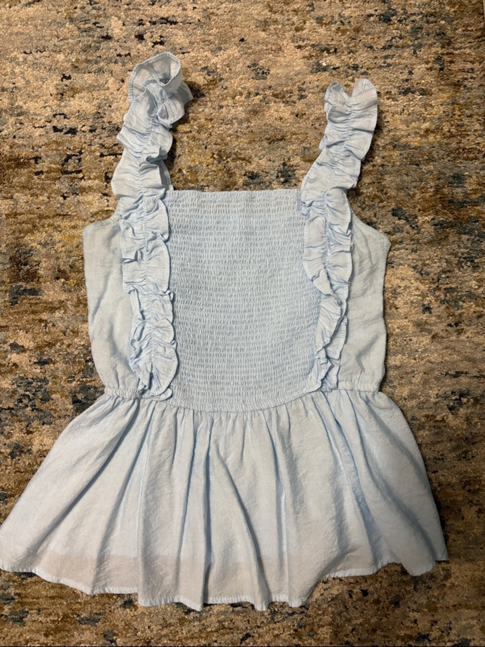 Light Blue Ruffled Smocked Tank Top